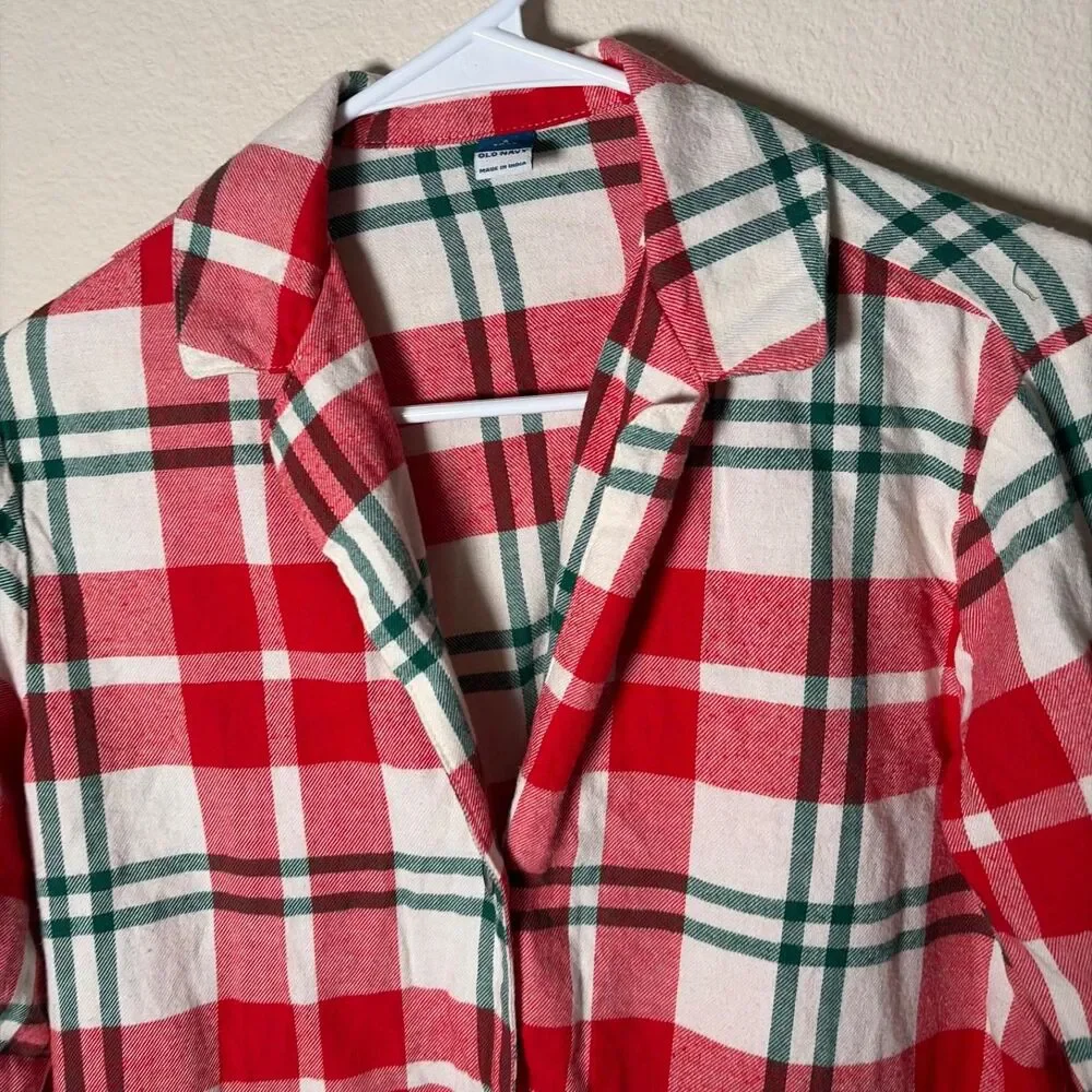 Old Navy Pajama Top Women's Small Tall Green Red Christmas Plaid Flannel